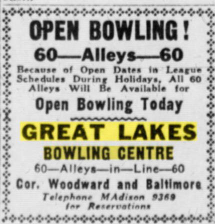 Great Lakes Bowling Centre - Jan 1942 Ad (newer photo)